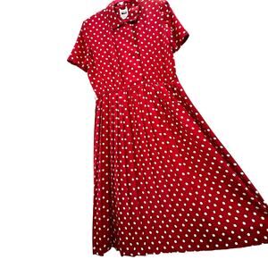Vintage Leslie Fay Dress 14 Red Polka Dot Midi Short Slv Disney Bounding Office
